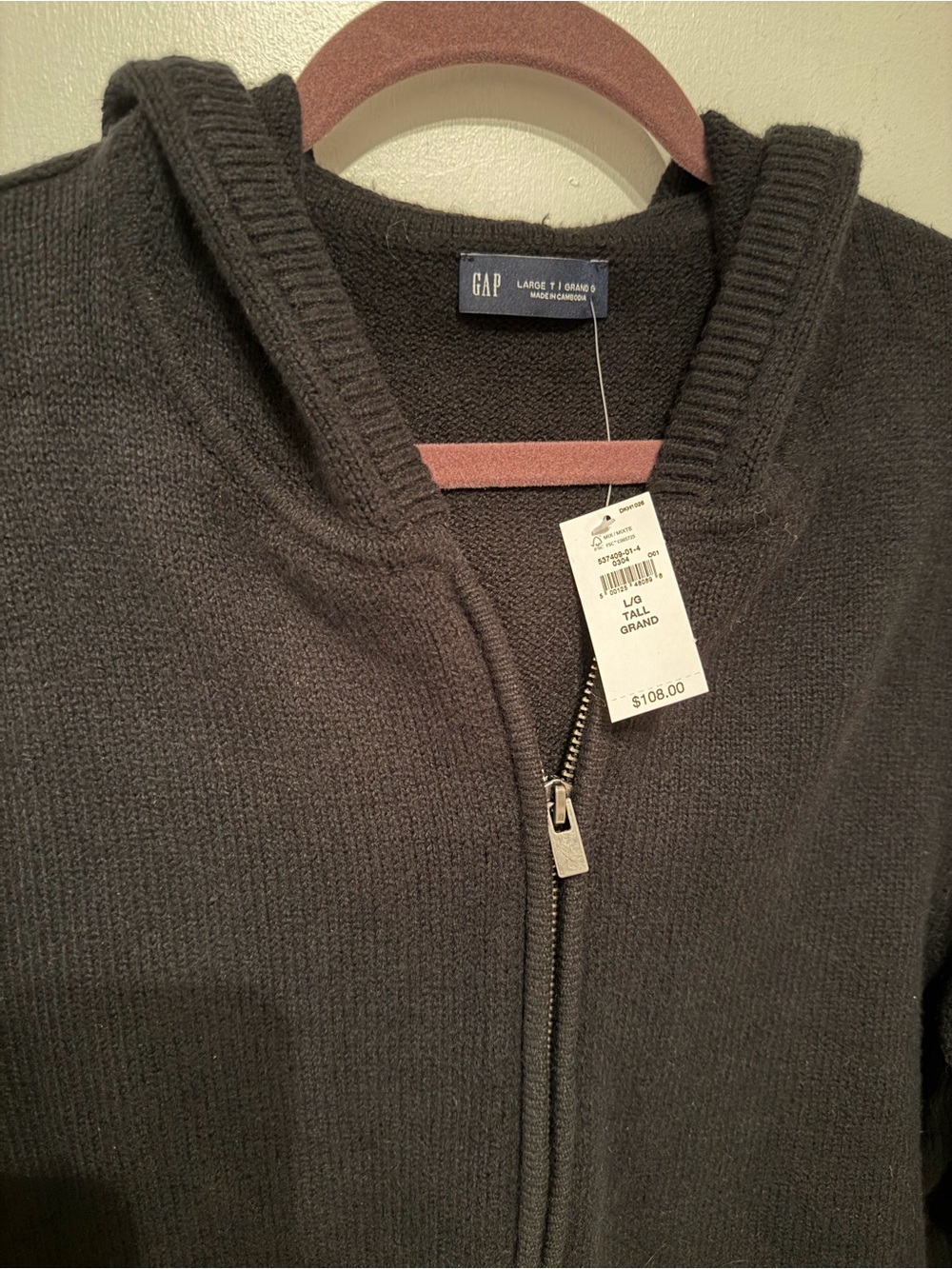 GAP Cashsoft Black Zip Hooded Sweater, NWT